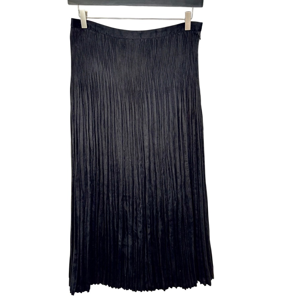 Coldwater Creek Black Accordion Pleat Sueded Midi Skirt Womens Medium 10-12